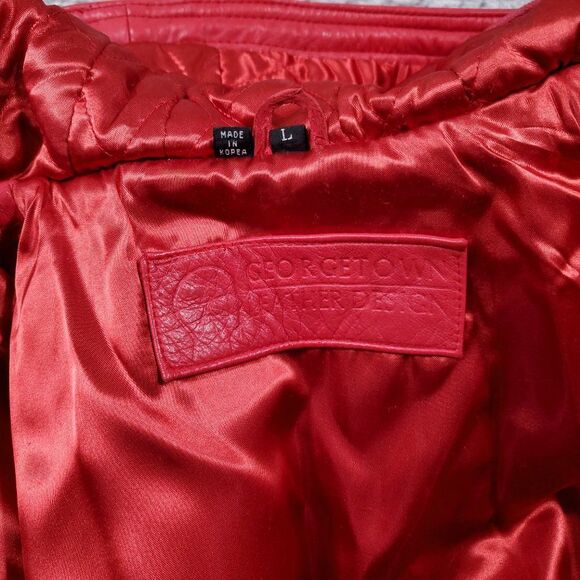 Vintage Georgetown Leather Design Hooded Biker Jacket Red Size Large Full Zip - Picture 3 of 15